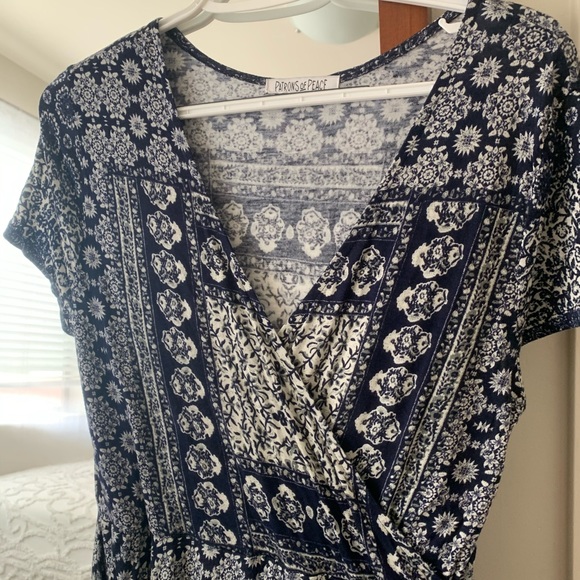 Patrons of Peace Blue and White Wrap Midi Dress - Picture 3 of 3